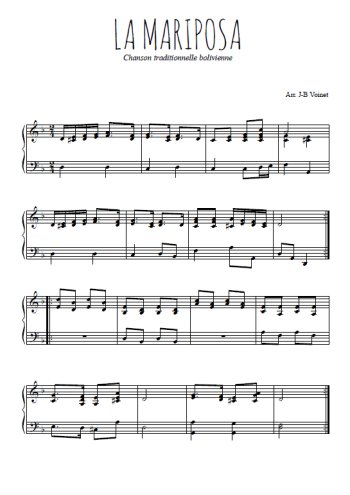 Téléchargez l'arrangement pour piano de la partition de La Mariposa en PDF
